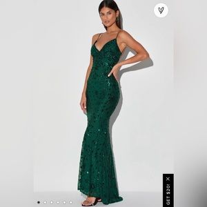 Prom Dress Green with sequences lace up back